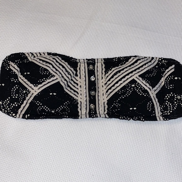 Betsey Johnson Bikini Strapless Top Lace with buttons Size Large Black - Picture 2 of 12